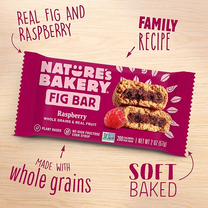 Nature’s Bakery Whole Wheat Fig Bars, Raspberry, Real Fruit, Vegan, Non-GMO, Snack bar, 1 box with 12 twin (Pack of 2)