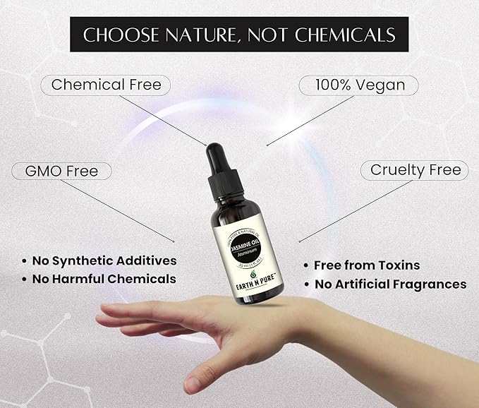 Earth N Pure Jasmine Essential Oil|100% Natural and Therapeutic Grade|Undiluted|for Aromatherapy|Flawless Skin|Soap Making|Massage|Improve Hair Growth|Relaxation|with Glass Dropper |100ML