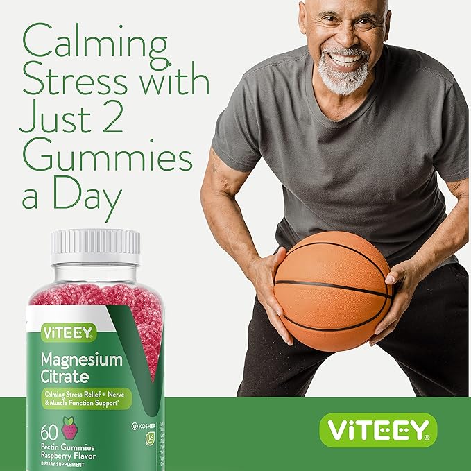 VITEEY Magnesium Gummies for Adults - 66mg of Magnesium Citrate Gummy for Calm, Sleep, Nerve & Muscle Function Support - Vegetarian, Gluten Free - 60 Count