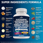 Glucosamine Chondroitin, MSM, Turmeric Curcumin, Collagen, Hyaluronic Acid, Omega 3 – Health Supplement for Men & Women – 240 Count