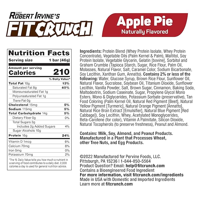 FITCRUNCH Snack Size Protein Bars, 6-Layer Baked Bar, 3g of Sugar & Soft Cake Core (9 Bars, Apple Pie)
