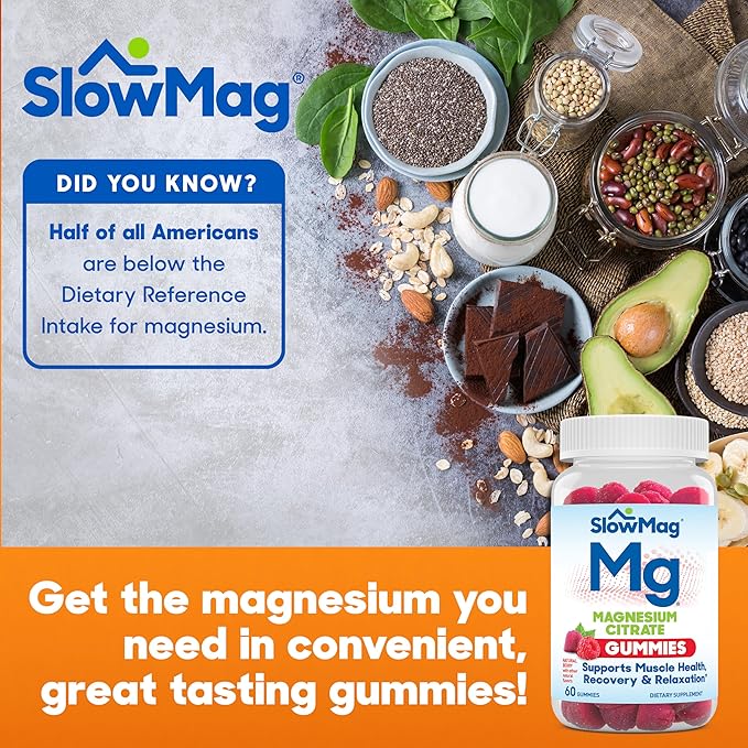 SlowMag Magnesium Citrate Gummies, 60 Count, Supports Muscle Health, Natural Berry Flavor, Recovery & Relaxation Pack of 2
