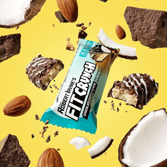 FITCRUNCH Snack Size Protein Bars, 6-Layer Baked Bar, 5g of Sugar & Soft Cake Core (18 Bars, Chocolate Coconut Almond)