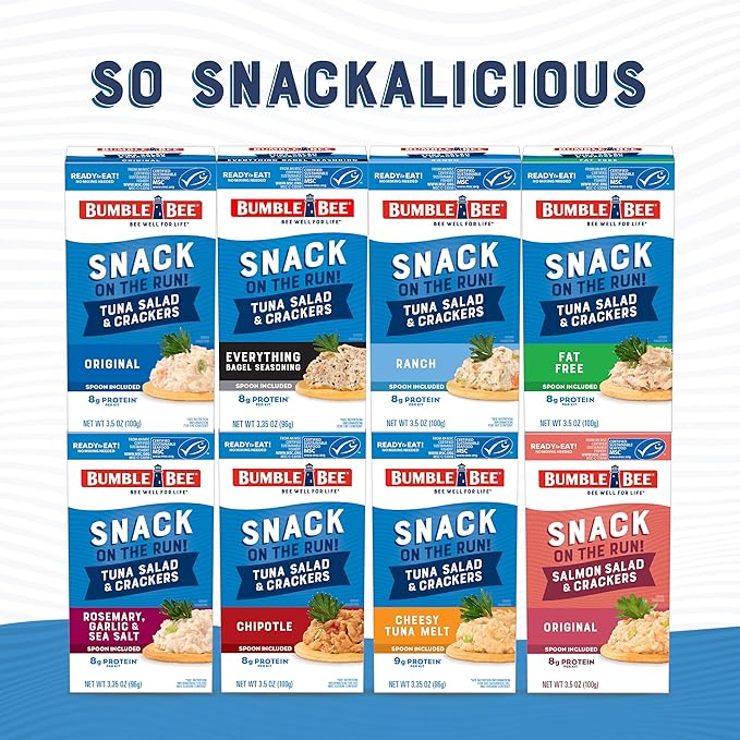 Bumble Bee Snack On The Run! Protein Snack Pack - 8g Protein per Box - Everything Bagel Seasoned Tuna Salad with Crackers Kit - Ready to Eat Easy-Open Can - Wild Caught MSC-Certified Tuna (Pack of 1)