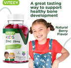 Viteey Zinc for Kids Gummies, 25mg - Immune Support for Kids & Teens - Powerful Natural Antioxidant, Kids Zinc Vitamin Supplement - Vegan, Gelatin Free, Gluten Free - Tasty Chewable Berry Flavor Gummy