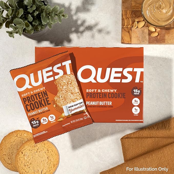 Quest Nutrition Peanut Butter Protein Cookie, 15g Protein, 1g Sugar, 5g Net Carbs, Keto Friendly, High Protein, Low Carb; 4 Count