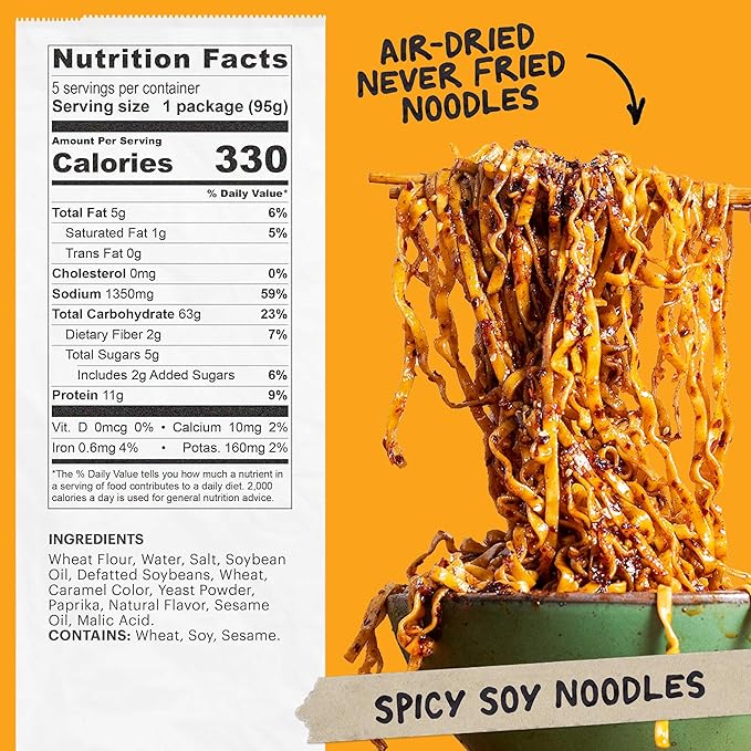 Momofuku Spicy Soy Ramen Noodles by David Chang, 5 Count (Pack of 1) Air-Dried Vegan Instant Noodles with Sauce