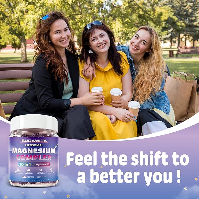 Magnesium Complex for Women, 10 in1 Magnesium Glycinate, Malate, & Citrate, Magnesium Gummies 700mg with Ashwagandha & L-Theanine, Vegan, 30 Servings