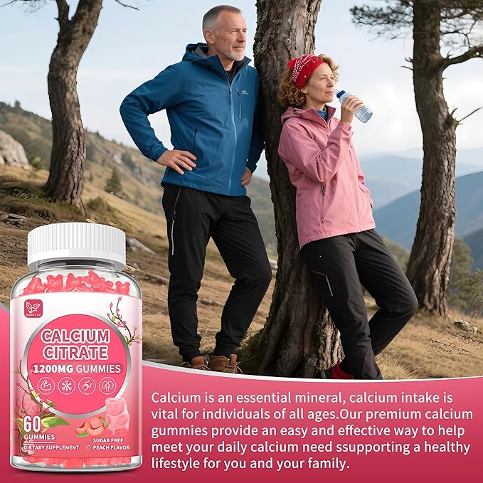 (2 Pack) Pure Calcium Citrate Gummies 1200 mg for Women & Men,Calcium Citrate Supplements,High Absorption for Bone Muscle Healthy - Easy to Digest, Sugar Free,Vegan,Peach Flavor,60 Day Supply