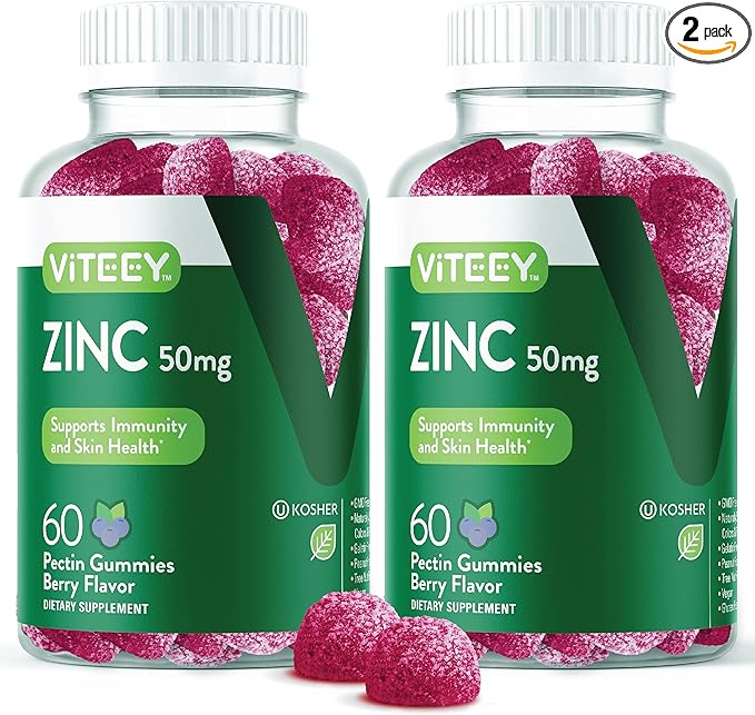 VITEEY Zinc Gummies for Men and Women - Zinc Supplements 50mg - Immune Boost & Skin Health - Vegan, Gluten Free - 120 Count
