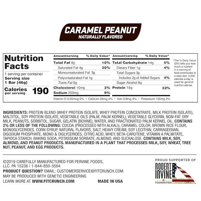 FITCRUNCH Snack Size Protein Bars, 6-Layer Baked Bar, 3g of Sugar & Soft Cake Core (18 Bars, Caramel Peanut)