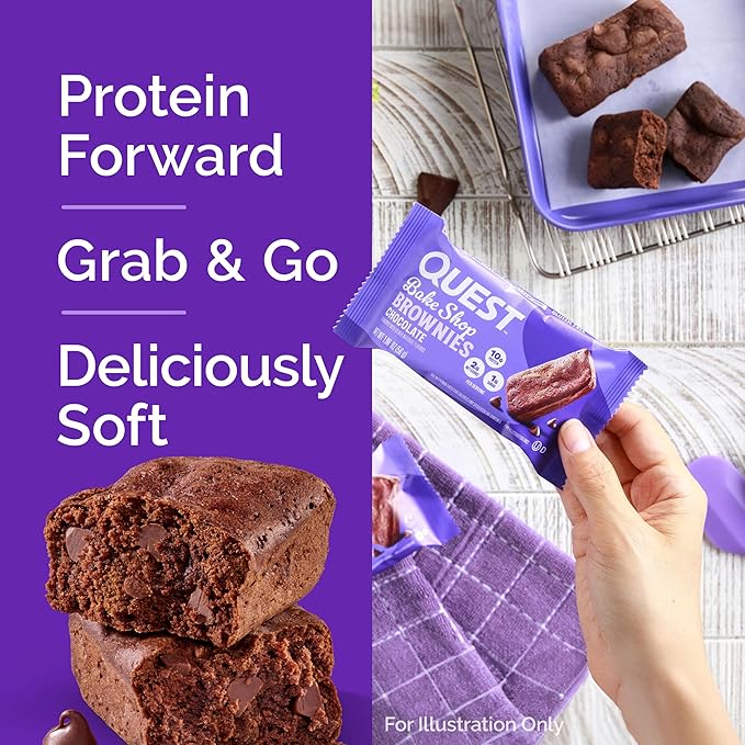 Quest Nutrition Bake Shop, Chocolate Brownies, 10g Protein, 2g Net Carbs, 1g Sugar, Protein Snack, 10 Count