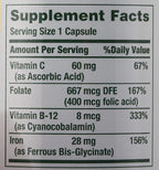Nature’s Bounty Gentle Iron 28 mg Capsules with Vitamin C,Folic Acid,Vitamin B-12 Iron Supplement,Non-GMO,Gluten-Free,90 Count (Pack of 3)