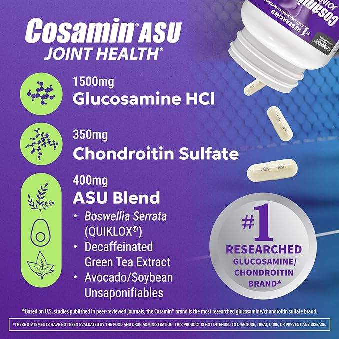 Nutramax Laboratories Cosamin® ASU Joint Health Supplement with Glucosamine, Chondroitin & ASU for Adult Men & Women, Joint Supplement, 230 Capsules