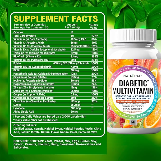 NutraPep Premium Multivitamin Chewable Gummies for Women & Men - Sugar-Free & Gluten Free Supplement Vitamins - Calcium Magnesium Zinc Manganese Thiamine Biotin…