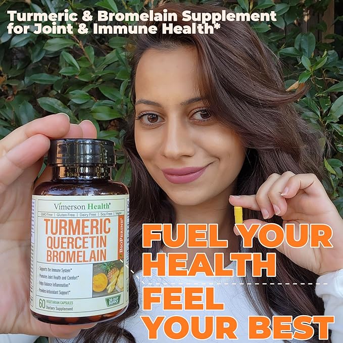 Quercetin with Bromelain Turmeric Curcumin Supplement – Allergy Relief, Immune & Joint Support – Organic Turmeric Supplement w/Bioperine for Enhanced Absorption, 180 Quercetin 500mg Capsules