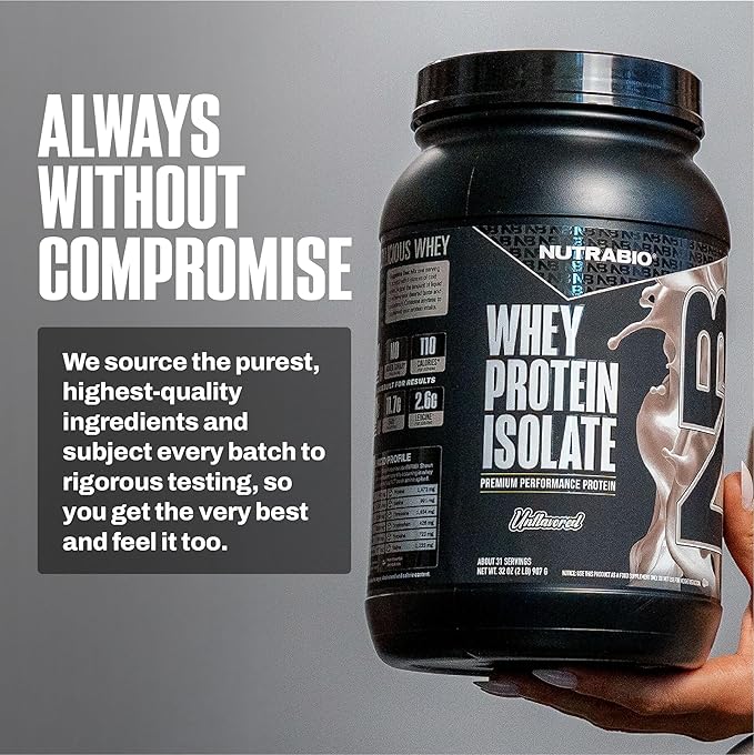 NutraBio 100% Whey Protein Isolate Protein Powder, 25g Protein with Complete Amino Acid Profile, Non-GMO, Soy & Gluten Free, Low Carb, Low Calorie Whey Protein Powder, Raw Unflavored, 2 Lbs