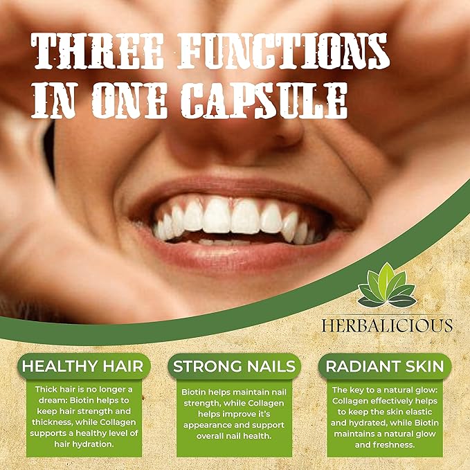 HERBALICIOUS Chicken Collagen Capsules – Collagen Supplement for Joint, Skin & Bone Support – Hydrolyzed Collagen Peptides from Chicken Bone Broth – Non-GMO, Anti-Aging – 120 Capsules