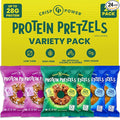 CRISP POWER Protein Pretzels, Variety Pack With Sea Salt, Sesame, & Everything, Up To 28G Protein, High Protein Snack, High Fiber, Low Carb Crunchy Pretzel Snacks, No Added Sugar, 1.75 oz Bags, 24 Pack, Vegan, Keto
