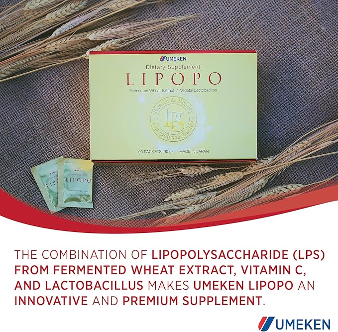 Umeken Lipopo, 6 Month Supply- Lipopolysaccharide, Beta-glucan from Yeast, Lactic Acid Bacteria, and Vitamin C. Made in Japan. 180 Packets. (Pack of 2)