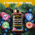 Probiotic Gummies 10B CFU with Prebiotic Fiber - Digestion & Immune Support - Debloat, Stomach & Gut Comfort - Probiotics for Women & Men - Natural Berry Flavor - Vegan & Sugar-free - 60 Gummies