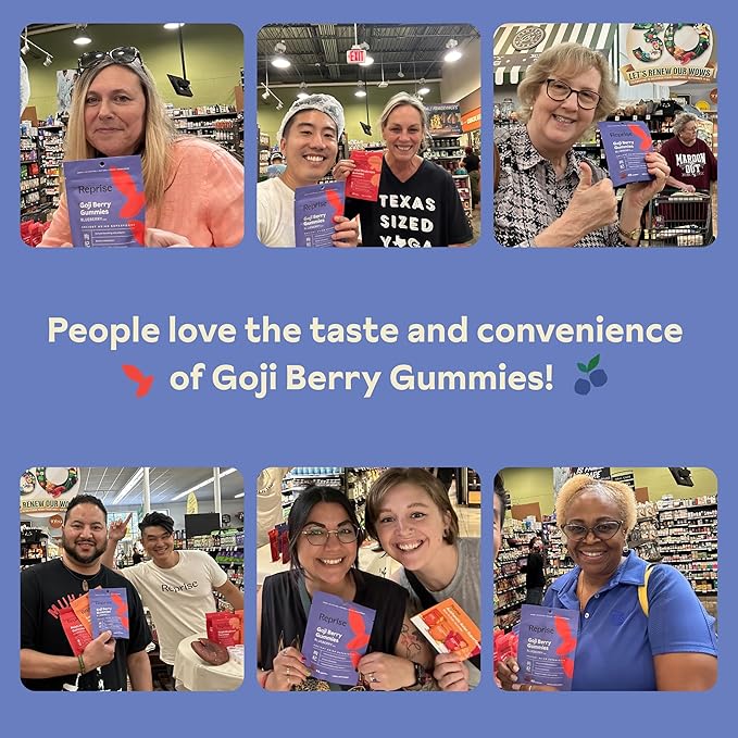 Reprise Goji Berry Superfood Gummies - All-Natural Antioxidant, Digestion, 240 mg Full-Potency, Low-Sugar, Vegan, 45 Blueberry Flavored Gummies (Pack of 1)