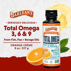 Barlean's Total Omega 3 6 9 Orange Crème Liquid Fish Oil Supplement with Borage and Flaxseed Oil, 2,400 mg of Omegas EPA and DHA Plus GLA for Joint and Heart Health, 8 oz