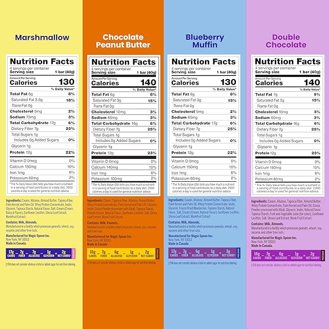 Magic Spoon Treats - 16 High Protein Bars: 4 Blueberry Muffin, 4 Double Chocolate, 4 Marshmallow, 4 Chocolate Peanut Butter - High Protein Gluten Free Snack - Sugar & Gluten Free Protein Cereal Bar