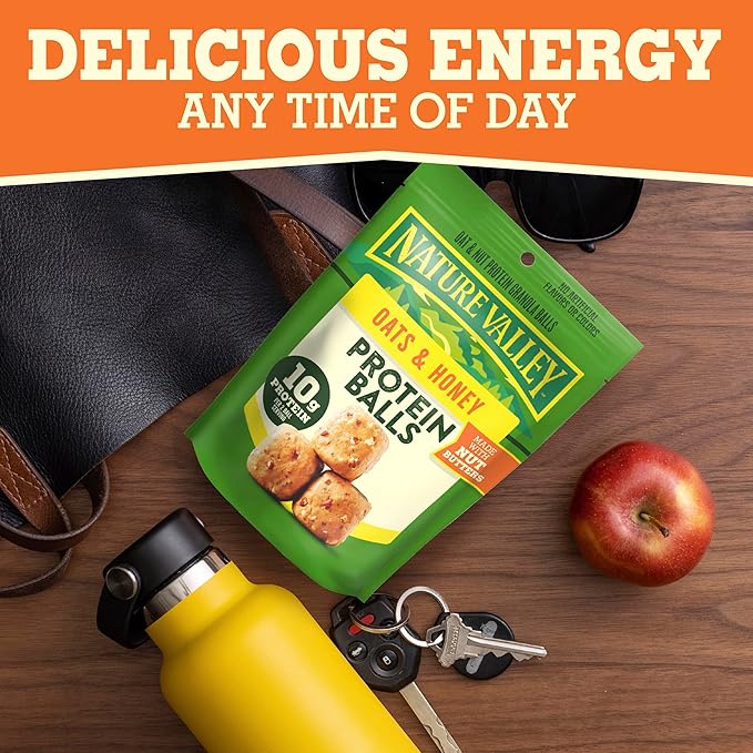 Nature Valley Oat and Nut Protein Granola Balls, Oats and Honey, Protein Snacks, 7.94 oz