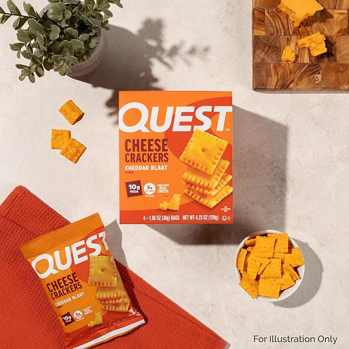 Quest Nutrition Cheese Crackers,Cheddar Blast,10g Protein,5g Net Carbs,1g Sugar,Made with Real Cheese,High Protein Snack, (1.06 oz Bags),(Pack of 24)