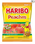 HARIBO Gummi Candy, Peaches Gummy Candy, 5 Ounce Share Size Bags (Pack of 12) Delicious Soft & Chewy Sweet Snacks, Fruity Peach Flavor