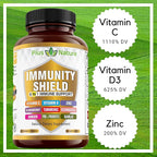 9-in-1 Immune Support Vitamin C (1000mg), Vitamin D3 (5000 IU), Zinc(22mg) with Elderberry, Turmeric, Echinacea, Ginger, Garlic and Pre+Pro-Biotic per Serving (120 caps per Bottle - 2 Month Supply)