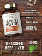 Carlyle Grass Fed Beef Liver Capsules | 4500mg | 250 Count | Desiccated Supplement | Non-GMO, Gluten Free | by Herbage Farmstead