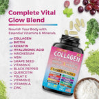 Collagen Supplement - Type I, II, III, V and X - with Biotin, Keratin, Hyaluronic Acid & 13+ Extra Strength Ingredients - （90 Capsules）