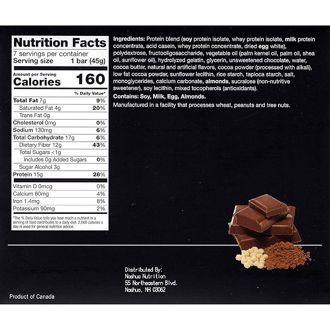 Proti-Thin Chocolate Crisp High Protein Bars, 15g Protein, Low Carb, Low Fat, Low Sugar, No Gluten Ingredients, Ideal Protein Compatible, Aspartame Free, 7 Count Box