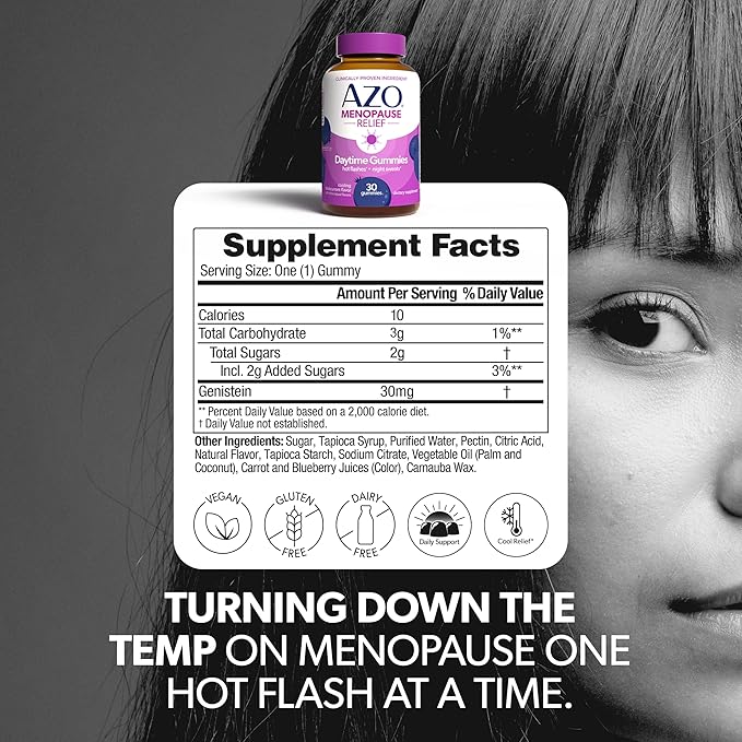 AZO Daytime 30 Count & Nighttime 30 Count Menopause Gummy Bundle for 24 Hour Support of Menopause Symptoms, Hot Flashes, Night Sweats & Sleeplessness