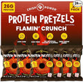 CRISP POWER Protein Pretzels, NEW Flamin' Crunch, 26G Protein, High Protein Snack, High Fiber, Low Carb Crunchy Pretzel Snacks, No Added Sugar, 1.75 oz Bags, 24 Pack, Vegan, Keto