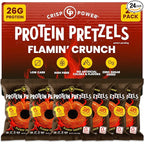 CRISP POWER Protein Pretzels, NEW Flamin' Crunch, 26G Protein, High Protein Snack, High Fiber, Low Carb Crunchy Pretzel Snacks, No Added Sugar, 1.75 oz Bags, 24 Pack, Vegan, Keto