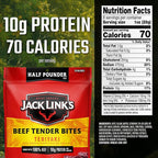 Jack Link's Beef Tender Bites, Teriyaki, Half Pounder Bag - Flavorful Meat Protein Snacks for Lunches, 10g of Protein and 70 Calories per Serving, Made with 100% Beef (Pack of 2)