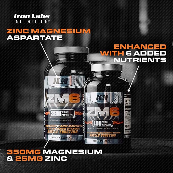Iron Labs ZM6 - High Strength Zinc and Magnesium Supplement - 180 Vegetarian Capsules (3 Month Supply) - Super Enhanced Zinc Magnesium Aspartate and B6 Complex