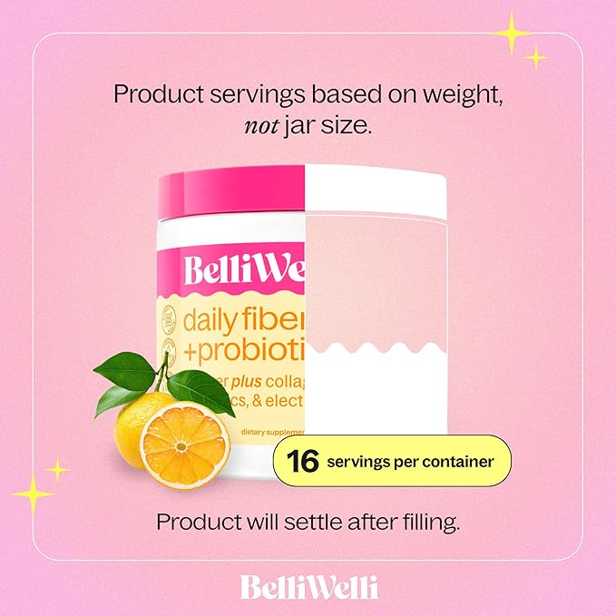 BelliWelli Fiber Supplement for Women & Men - Premium Daily Fiber Powder from Organic Acacia with Added Collagen, Electrolytes & Probiotics-No Bloat, Constipation & Gut Health Support (Yuzu Mandarin)