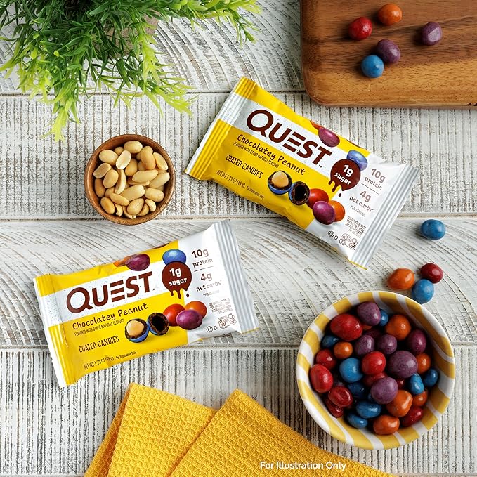 Quest Nutrition Coated Candies, Chocolatey Peanut, 1g Sugar, 10g Protein, 4g Net Carbs, Gluten Free, Keto Friendly, 4 Count