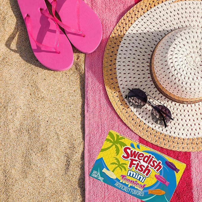 SWEDISH FISH Mini Tropical Soft & Chewy Gummy Candy, Bulk Candy, 12 - 3.5 oz Boxes