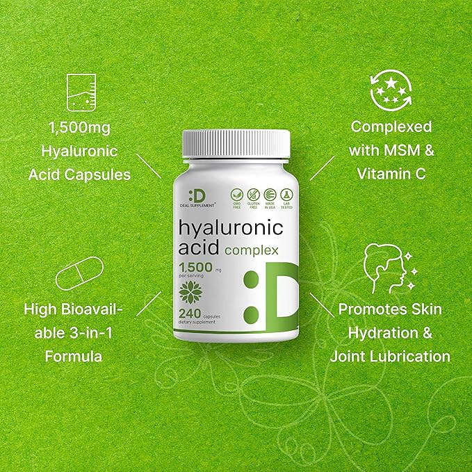DEAL SUPPLEMENT Hyaluronic Acid Complex 1,500mg – 240 Capsules, with MSM & Vitamin C