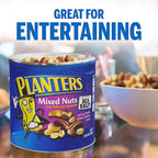 PLANTERS Salted MixedNuts, Peanuts, Almonds, Cashews,BrazilNuts and Pecans, PartySnack, Plant-Based Protein, Quick Snackfor Adults, After SchoolSnack, Bulk Nuts, Kosher,56oz Canister (Pack of 2)