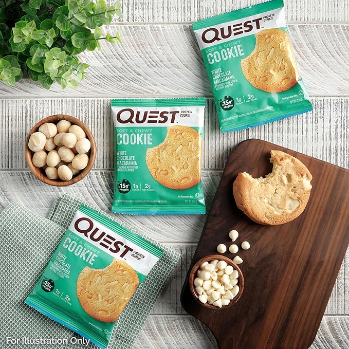 Quest Nutrition White Chocolate Macadamia Protein Cookie,15g Protein,1g Sugar,2g Net Carbs,Keto Friendly,High-Protein,Low Carb;,4 Count (Pack of 2)